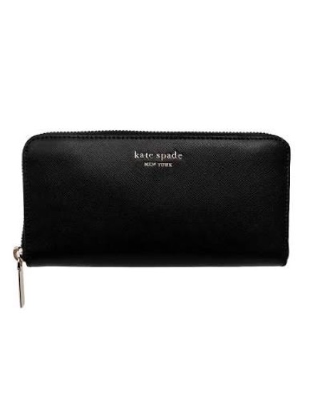 Kate Spade Black Zip-Around Saffiano Leather Wallet With Silver Hardware